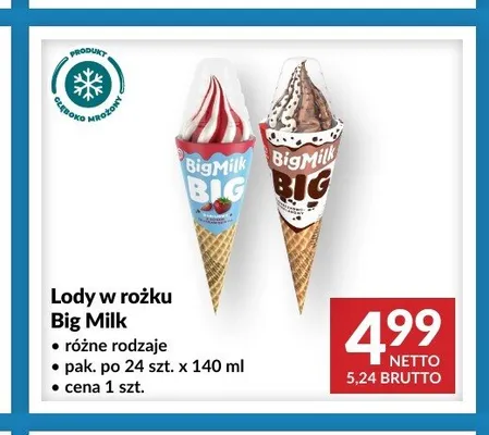Lody w rożku Big Milk truskawkowe promocja w Makro