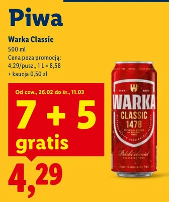 Piwo Warka Classic promocja w Lidl