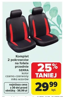 Komplet 2 pokrowców na fotele przednie Serra kolor czarno-czerwony miks wzorów promocja w Carrefour