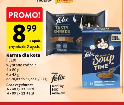 Karma dla kota Felix Tasty Shreds 4-pak 80 g promocja w Intermarche