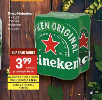 Piwo Heineken Original 4-pak 500ml promocja w Delikatesy Centrum
