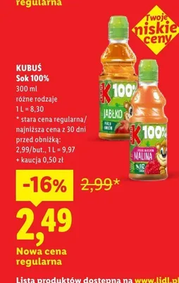Sok 100% Kubuś promocja w Lidl