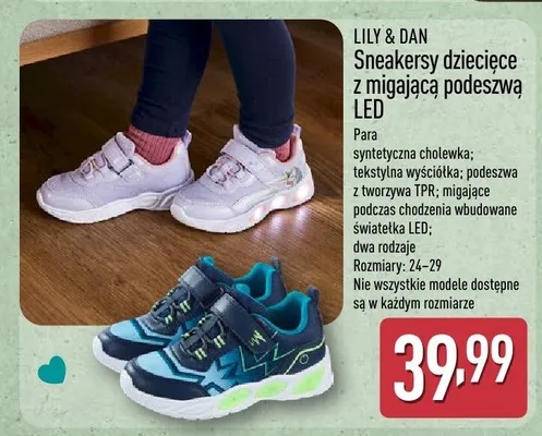 Sneakersy dziecięce z migającą podeszwą LED promocja w Aldi