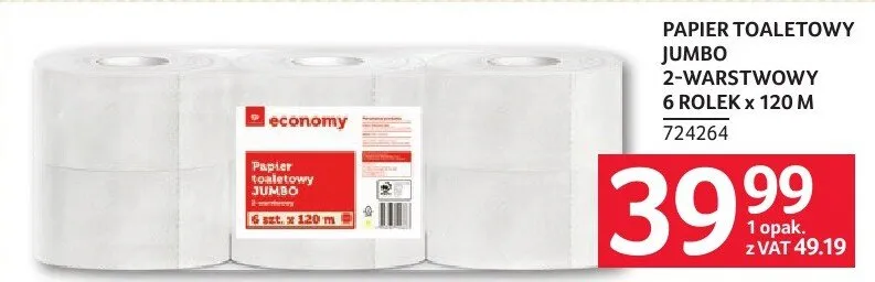 Papier toaletowy jumbo 2-warstwowy 6 rolek x 120 m promocja w Selgros