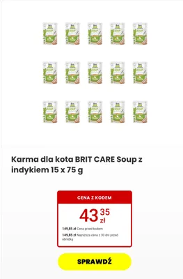 Karma dla kota Brit Care Soup z indykiem 15-pak 75 g promocja w Media Expert