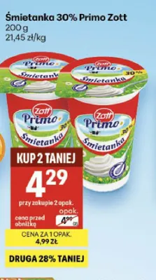 Śmietanka Primo Zott 30% promocja w Delikatesy Centrum