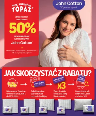 Kołdra lub poduszka John Cotton promocja w TOPAZ