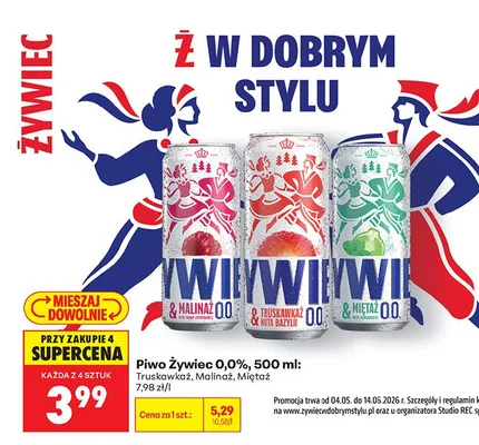 Piwo bezalkoholowe Żywiec 0,0% Malinaż promocja w Biedronka
