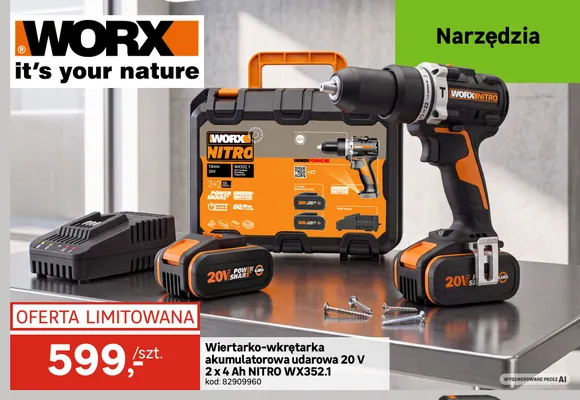 Wiertarko-wkrętarka akumulatorowa udarowa Nitro WX352,1 Worx promocja w Leroy Merlin