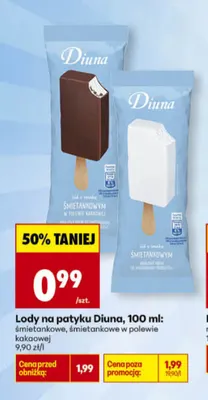 Lody na patyku Diuna śmietankowe promocja w Biedronka