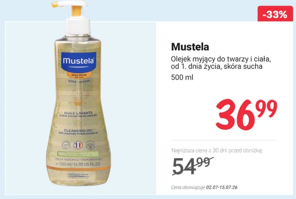 Olejek myjący do twarzy i ciała Mustela promocja w Rossmann