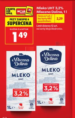 Mleko UHT Mleczna Dolina 3,2% promocja w Biedronka