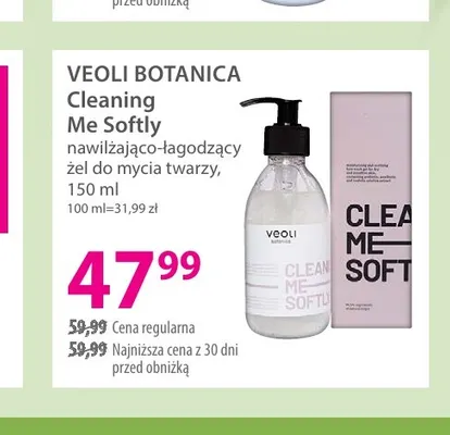 Nawilżająco-łagodzący żel do mycia twarzy Cleaning Me Softly Veoli Botanica promocja w Hebe