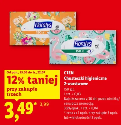 Chusteczki higieniczne Cien 2-warstwowe promocja w Lidl