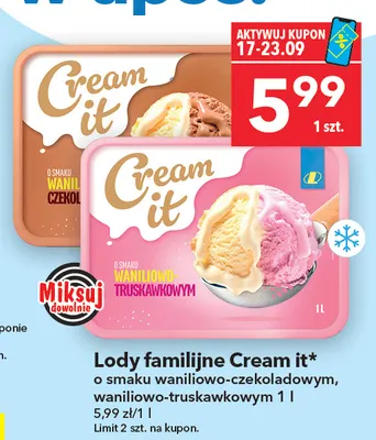 Lody familijne o smaku waniliowo-czekoladowym Cream it promocja w LEWIATAN
