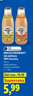 Sok jabłkowy tłoczony szampion Bracia Sadownicy 100% promocja w Lidl