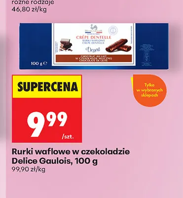 Rurki waflowe w czekoladzie Delice Gaulois promocja w Biedronka