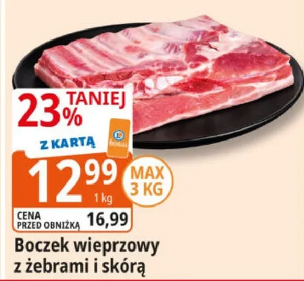 Boczek wieprzowy z żebrami i skórą promocja w Leclerc