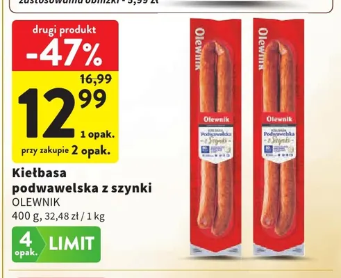 Kiełbasa podwawelska z szynki Olewnik promocja w Intermarche