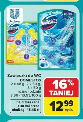 Zawieszki do WC Domestos 3x50 g promocja w Carrefour