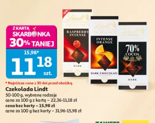 Czekolada Lindt Excellence 70% Cocoa promocja w Auchan