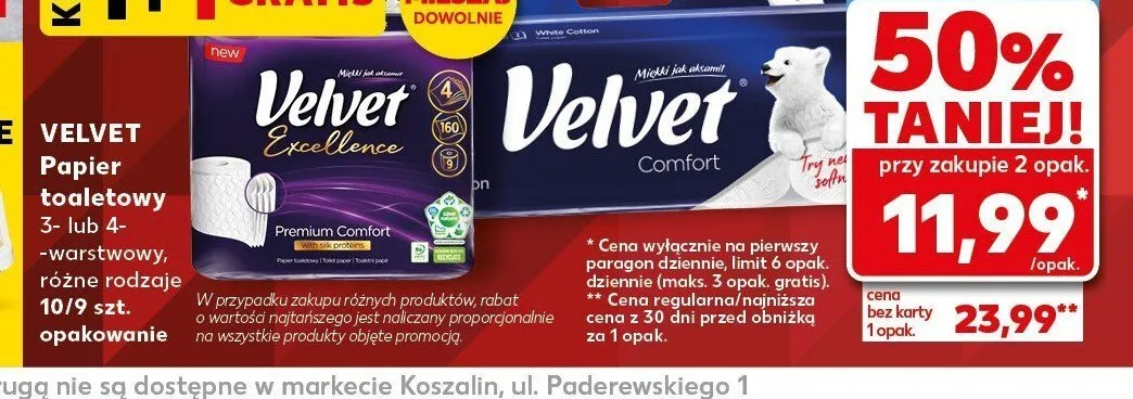 Papier toaletowy Velvet Excellence Premium Comfort promocja w Kaufland