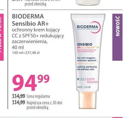 Krem kojący ochronny CC SPF50+ Sensibio AR+ Bioderma promocja w Hebe