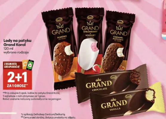 Lody na patyku Grand Strawberry & Yoghurt Koral promocja w Delikatesy Centrum