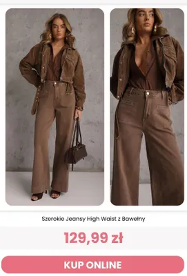Szerokie jeansy High Waist z bawełny Renee promocja w Renee