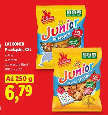 Przekąski XXL wesołe literki Lajkonik promocja w Lidl