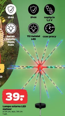 Lampa solarna LED meteor ø54cm wys. 94cm promocja w Netto