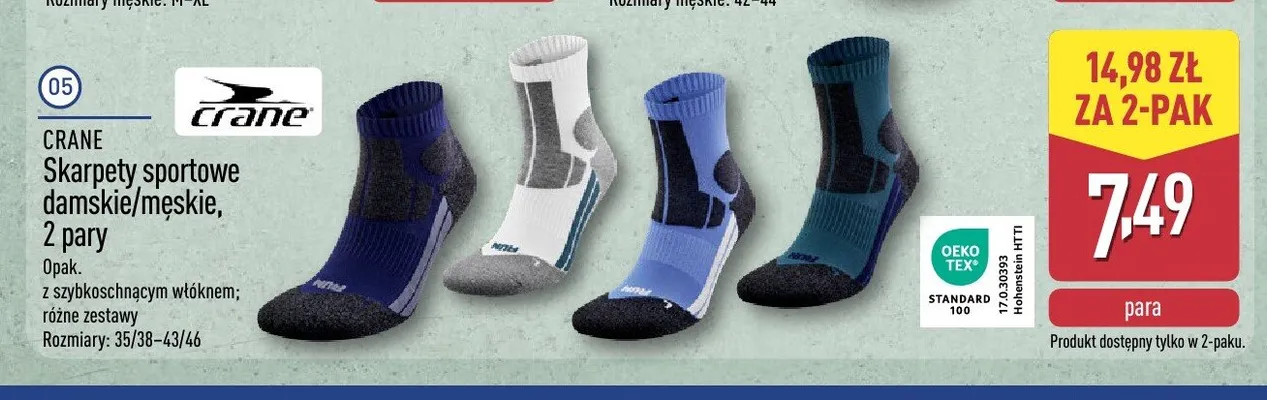 Skarpety sportowe męskie CRANE 2-pak promocja w Aldi