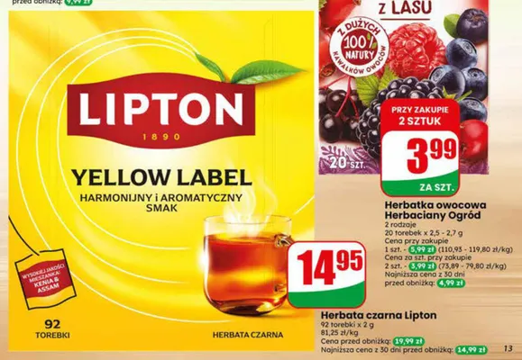 Herbata czarna Lipton Yellow Label promocja w Dino