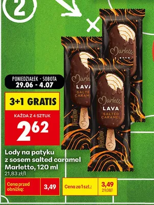 Lody na patyku z sosem salted caramel Marletto Lava promocja w Biedronka
