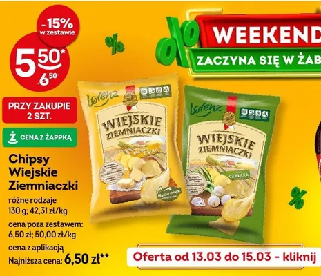 Chipsy wiejskie ziemniaczki różne rodzaje promocja w Żabka