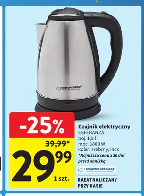 Czajnik elektryczny Esperanza 1,8 l promocja w Intermarche