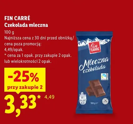 Czekolada mleczna Fin Carré promocja w Lidl