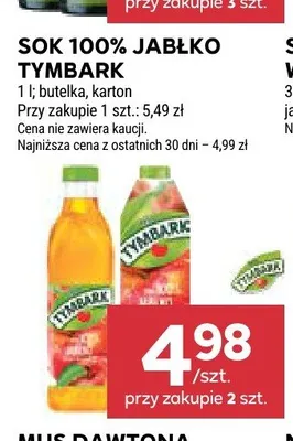 Sok 100% jabłko Tymbark promocja w Stokrotka