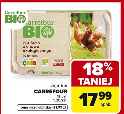 Jaja bio klasy A z chowu ekologicznego promocja w Carrefour