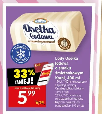 Lody Osełka lodowa o smaku śmietankowym Koral promocja w Twój Market