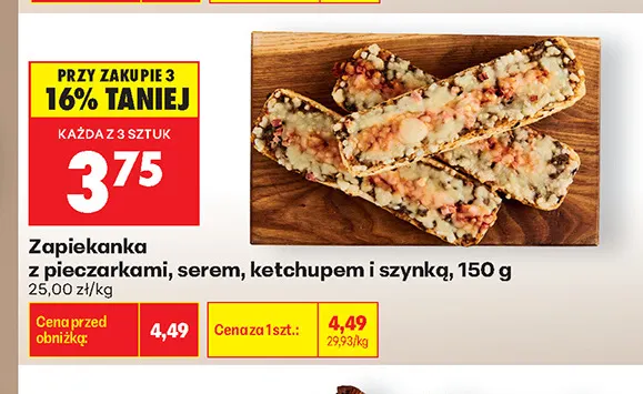 Zapiekanka z pieczarkami serem ketchupem i szynką promocja w Biedronka