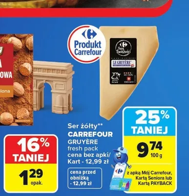Ser żółty Carrefour Gruyère fresh pack promocja w Carrefour