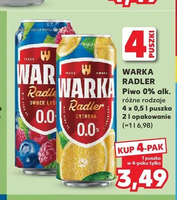 Piwo bezalkoholowe Warka Radler Cytryna promocja w Kaufland