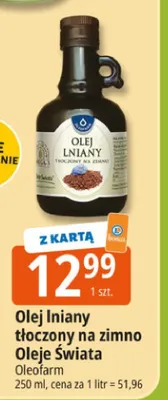 Olej lniany tłoczony na zimno Oleje Świata promocja w Leclerc