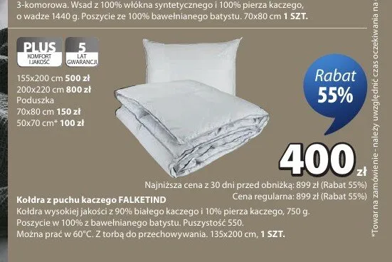 Kołdra z puchu kaczego FALKETIND 155x200cm promocja w Jysk