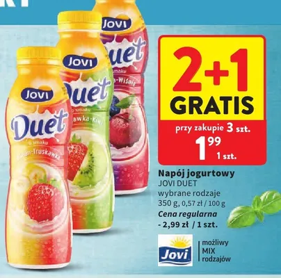 Napój jogurtowy Jovi Duet truskawka kiwi promocja w Intermarche