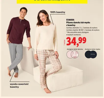 Piżama damska z bawełny Esmara promocja w Lidl