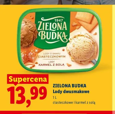 Lody dwusmakowe ciasteczkowe i karmel z solą Zielona Budka promocja w Lidl