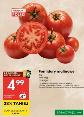 Pomidory malinowe polskie promocja w Delikatesy Centrum