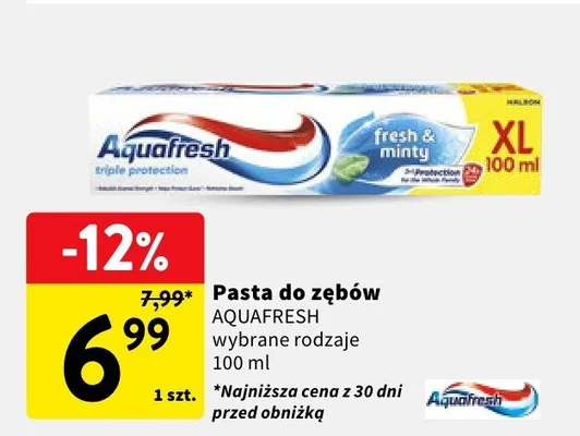 Pasta do zębów Aquafresh wybrane rodzaje promocja w Intermarche